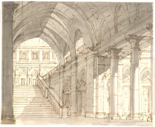 Vestibule avec escalier et colonnes