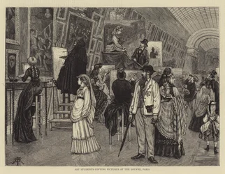 Étudiants en art copiant des tableaux au Louvre, Paris