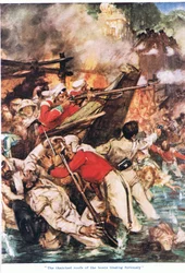Les toits de chaume des bateaux en feu
