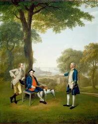Arthur Holdsworth conversant avec Thomas Taylor et le capitaine Stancombe près de la rivière Dart, 1757