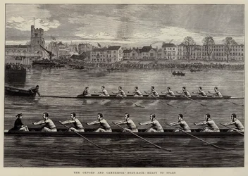 La course de bateaux Oxford et Cambridge, prêts à partir