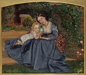 Mère et Enfant Assis dans le Jardin