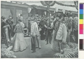 Réception du couple royal roumain à la gare de Budapest