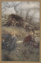 Et maintenant ils ne se rencontrent jamais dans le bosquet ou la prairie, près de la fontaine claire, ou sous la lumière étoilée scintillante, mais ils se disputent. Une scène de 
