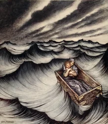 Danaé serra son enfant contre elle, illustration de 