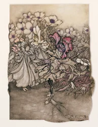 Illustration de Peter Pan dans les jardins de Kensington par J.M. Barrie (1860-1937) 1906