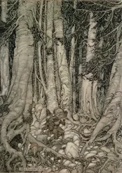 Dans la Forêt avec un Tonneau de Rip Van Winkle écrit par Washington Irving (1783-1859), 1905