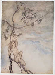 Merrily, merrily shall I live now under the blossom that hangs on the bough, illustration de La Tempête de William Shakespeare, pub. 1926
