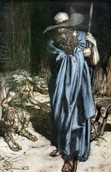 Mime et le voyageur. Illustration pour Siegfried et Le Crépuscule des dieux de Richard Wagner