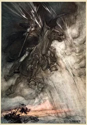 Furieux, Wotan chevauche vers le rocher ! Comme un vent de tempête, il arrive !
