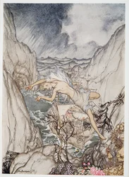 Le navire du roi est en sécurité dans le port, illustration de La Tempête de William Shakespeare, publiée en 1926
