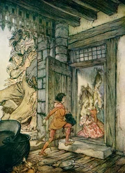 Prenant les clés du château, Jack ouvrit toutes les portes, illustration pour « Jack le tueur de géants », extraite de « Contes de fées anglais racontés par F. A. Steel »