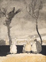 Les femmes de Sleepy Hollow (page intérieure), de La Légende de Sleepy Hollow par Washington Irving (1783 - 1859), pub. 1928