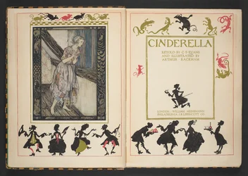 Page de titre et frontispice de Cendrillon, racontée par C.S. Evans et illustrée par Arthur Rackham