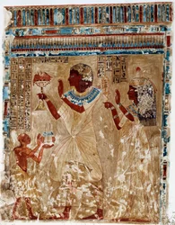 Art égyptien : costumes de fête. Simulacre de collège provenant de la tombe de Nefer-Hotep à Thèbes