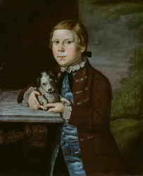 Garçon de la famille Hallett avec son chien