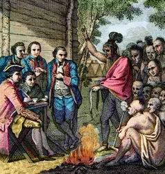 Conseil du général britannique Henry Bouquet avec les Amérindiens pendant la guerre de Pontiac