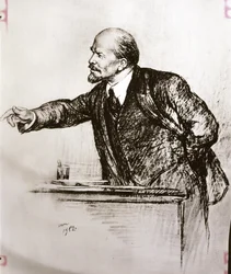 LENINE Vladimir Ilich (1870-1924) : Lénine prononçant un discours. (dessin)