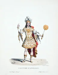 Représentation du roi Louis XIV interprétant Apollon dans le ballet "Les Noces de Pelée et Thétis".
