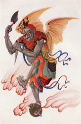 Le dieu du tonnerre, tiré de "Myths of China and Japan" par Donald A. Mackenzie (1873-1936) publié vers 1915 (lithographie en couleur)