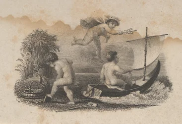 Vignette de billet de banque avec trois putti symbolisant le commerce et l