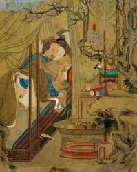 Art asiatique : scène érotique. Un couple faisant l