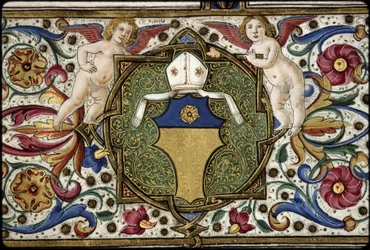 Missel de Thomas James : détail des armes du commanditaire, « D