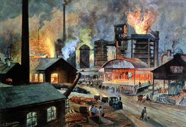 Usine de métallurgie en Allemagne, vers 1890 (illustration)