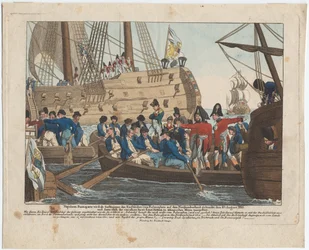Napoléon Bonaparte en tant que prisonnier des Anglais est amené du Bellerophon au Northumberland