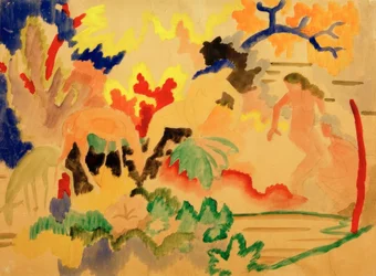 Trois nus avec des cerfs près de l