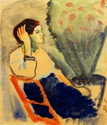 Femme sur une chaise rouge
