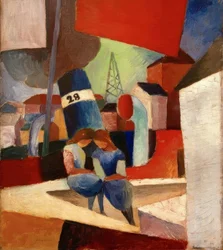 Scène portuaire avec des enfants sur le mur : port de Duisbourg