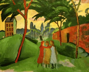 Paysage avec trois filles