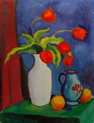 Tulipes rouges dans un vase blanc
