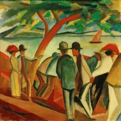 Promeneurs au bord du lac