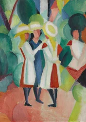 Trois filles avec des chapeaux de paille jaunes I