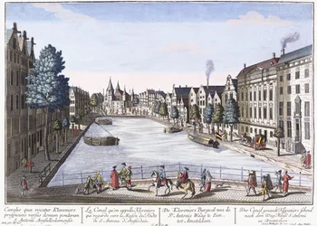 Vue du Canal Kleveniers, Amsterdam, c.1740-1770 (gravure coloriée à la main)