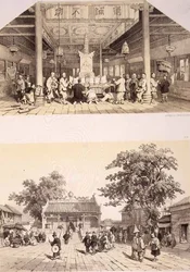 Intérieur du Temple de Bouddha et une petite place dans la banlieue de Canton, planches 25 et 26 de 