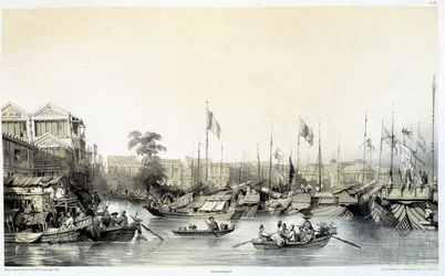 Factoreries européennes à Canton - dans "La Chine et les Chinois", dessins par Auguste Borget et lithographies par Eugène Cicéri