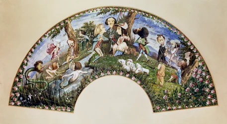 George Sand et ses amis à Nohant en 1838, peinture sur éventail par Auguste Charpentier (1813-1880)