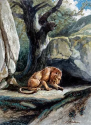 Illustration de la fable Le lion et le rat de Jean de La Fontaine