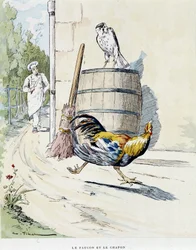 Le faucon et le chapon - dans « Fables de La Fontaine », ill. par Auguste Vimar (1851-1916), Tours, chez A. Mame & Fils