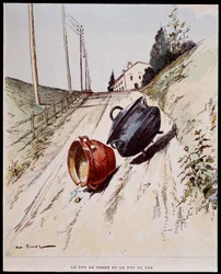 Le pot de terre et le pot de fer - dans « Les Fables de La Fontaine », ill. par Auguste Vimar (1851-1916), Tours, chez A. Mame & Fils