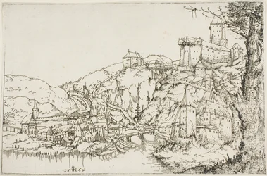 Paysage avec rivière, ville et château
