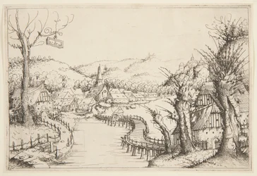 Paysage avec un Pont en Bois Sinueux