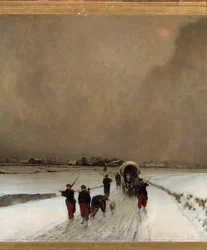 Guerre de 1870 : « Les traînards, effet de neige ». Peinture d