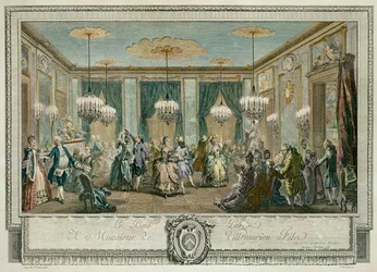 Le Bal en robe de soirée chez Monsieur Villemorien Fila, gravé par L. Provost
