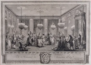 Le bal en robe de soirée chez Monsieur de Villemorien Fila, gravé par L. Provost