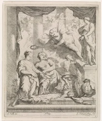 Homme et femme devant un autel couronné par l