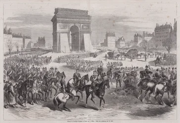 Troupes allemandes entrant à Paris après la fin de la guerre franco-prussienne